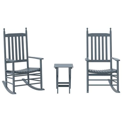 vidaXL Rocking Chairs 2pcs with Foldable Table Grey Solid Wood Poplar