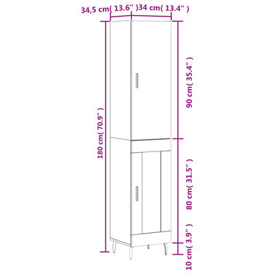 vidaXL Highboard White 34.5x34x180 cm Engineered Wood