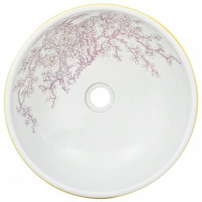 vidaXL Countertop Basin White and Yellow Round Φ41x14 cm Ceramic