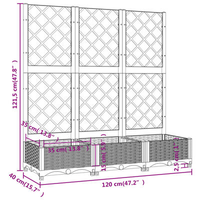 vidaXL Garden Planter with Trellis Brown 120x40x121.5 cm PP