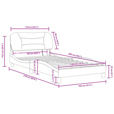 vidaXL Bed Frame with LED without Mattress Grey 100x200 cm