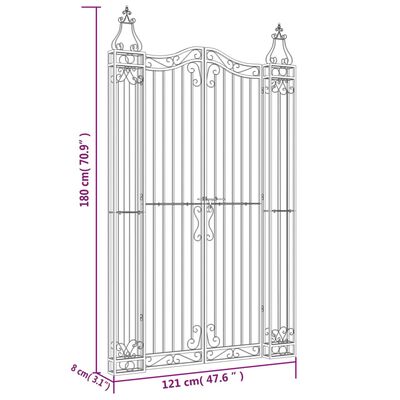 vidaXL Garden Gate Black 121x8x180 cm Wrought Iron