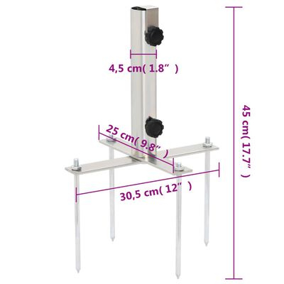 vidaXL Parasol Base with Ground Spikes for Ø32-38 mm Silver Steel