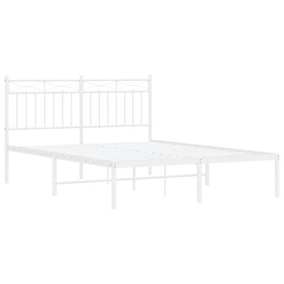 vidaXL Metal Bed Frame without Mattress with Headboard White 135x190 cm Double