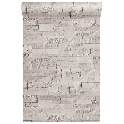 vidaXL Wallpaper 3D Stone Look Cream 10x0.53 m Non-woven