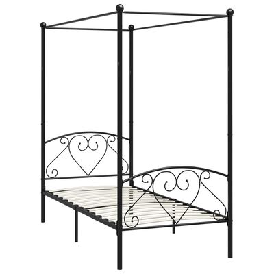 vidaXL Canopy Bed Frame without Mattress Black Metal 100x200 cm