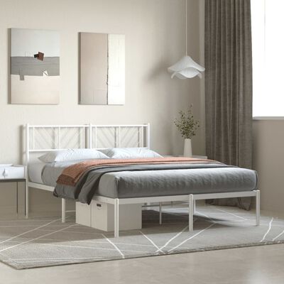 vidaXL Metal Bed Frame without Mattress with Headboard White 140x190 cm