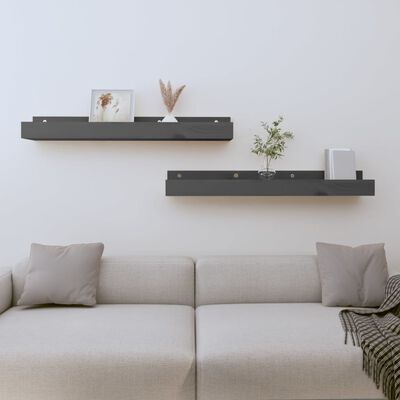 vidaXL Wall Shelves 2 pcs Grey 80x12x9 cm Solid Wood Pine