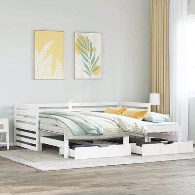 vidaXL Daybed with Drawers without Mattress White 90x200 cm Solid Wood