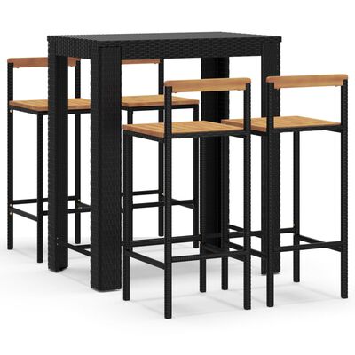 vidaXL 5 Piece Garden Bar Set Black Poly Rattan&Solid Wood Acacia