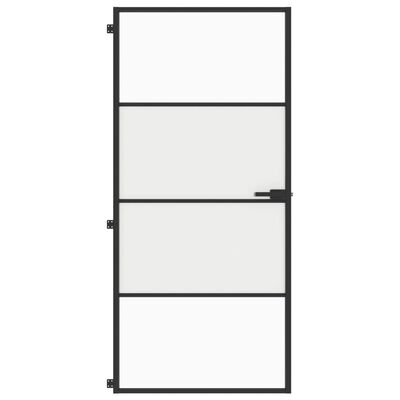 vidaXL Interior Door Slim Black 93x201.5 cm Tempered Glass and Aluminium