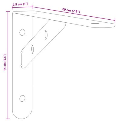 vidaXL Shelf Brackets 4 pcs 20x2.5x14 cm Silver Stainless Steel