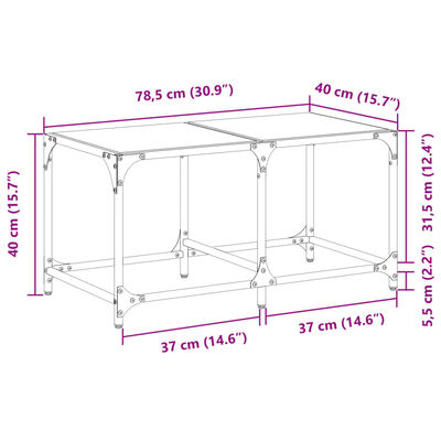 vidaXL Coffee Table with Transparent Glass Top 78.5x40x40 cm Steel