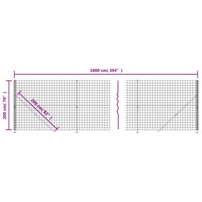 vidaXL Wire Mesh Fence with Flange Green 2x10 m