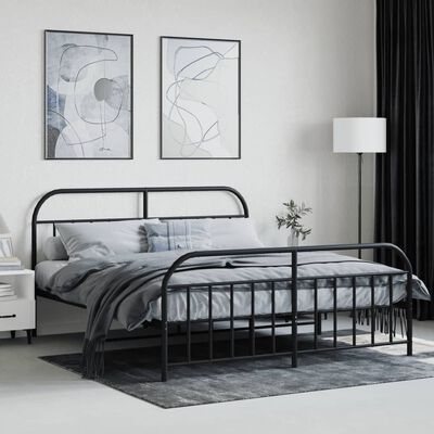 vidaXL Metal Bed Frame without Mattress with Footboard Black 180x200 cm Super King