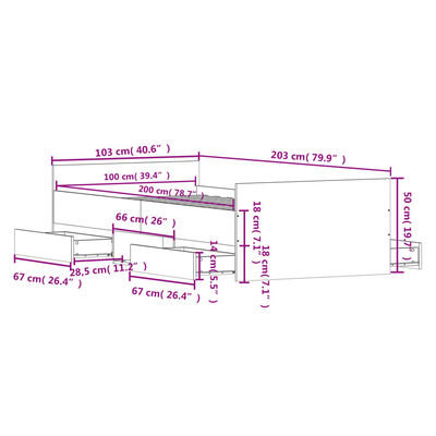 vidaXL Bed Frame without Mattress Sonoma Oak 100x200 cm