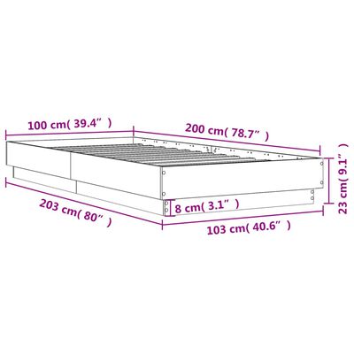 vidaXL Bed Frame without Mattress Grey Sonoma 100x200 cm Engineered Wood