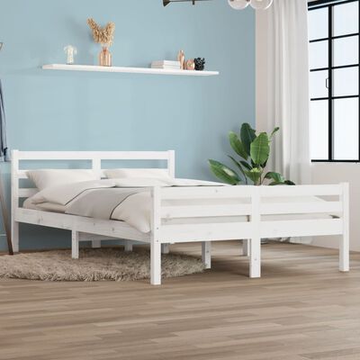 vidaXL Bed Frame without Mattress White Solid Wood 140x190 cm