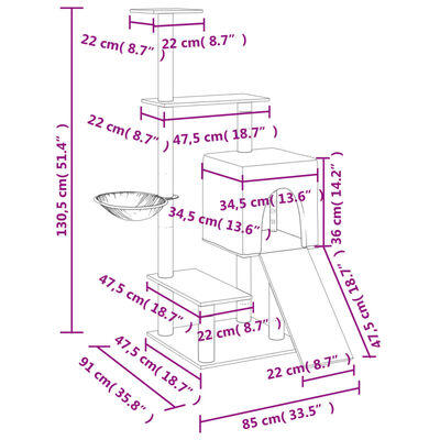 vidaXL Cat Tree with Sisal Scratching Posts Light Grey 130.5 cm