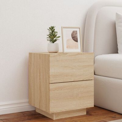 vidaXL Bedside Cabinet with LED Lights Sonoma Oak Engineered Wood