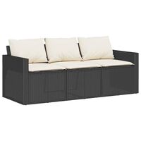 vidaXL Garden Sofa with Cushions 3-Seater Black Poly Rattan