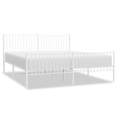 vidaXL Metal Bed Frame without Mattress with Footboard White 180x200 cm Super King