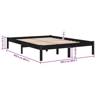 vidaXL Bed Frame without Mattress Black Solid Wood 200x200 cm