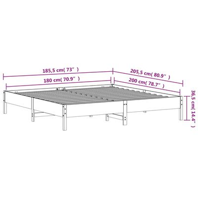 vidaXL Bed Frame without Mattress Wax Brown 180x200 cm Super King Solid Wood Pine