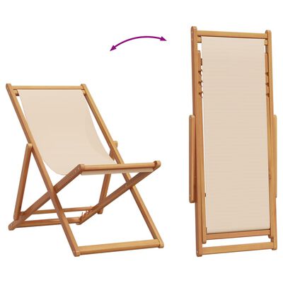 vidaXL Folding Beach Chair Beige Solid Wood Eucalyptus and Fabric