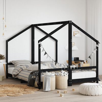 vidaXL Kids Bed Frame Black 2x(80x200) cm Solid Wood Pine