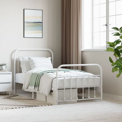 vidaXL Metal Bed Frame without Mattress with Footboard White 100x190 cm