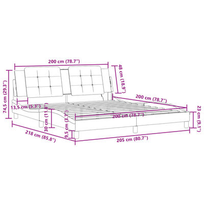 vidaXL Bed Frame with LED without Mattress Grey 200x200 cm