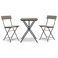 vidaXL 3 Piece Folding Bistro Set Grey Poly Rattan