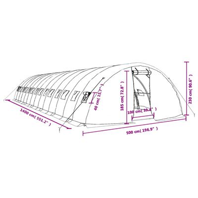 vidaXL Greenhouse with Steel Frame Green 70 m² 14x5x2.3 m