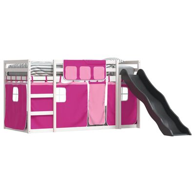 vidaXL Bunk Bed without Mattress with Slide and Curtains Pink 80x200 cm