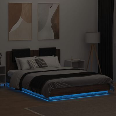 vidaXL Bed Frame with LED without Mattress Brown Oak 140x200 cm