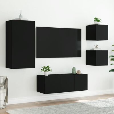 vidaXL 5 Piece TV Wall Units with LED Black Engineered Wood