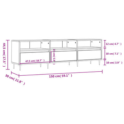 vidaXL TV Cabinet White 150x30x44.5 cm Engineered Wood