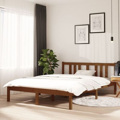 vidaXL Bed Frame without Mattress Honey Brown Solid Wood 135x190 cm Double