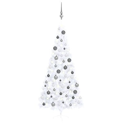 vidaXL Artificial Half Pre-lit Christmas Tree with Ball Set White 240 cm