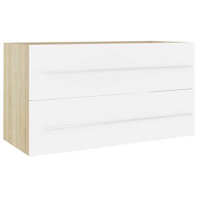 vidaXL 2 Piece Bathroom Furniture Set White and Sonoma Oak Engineered Wood