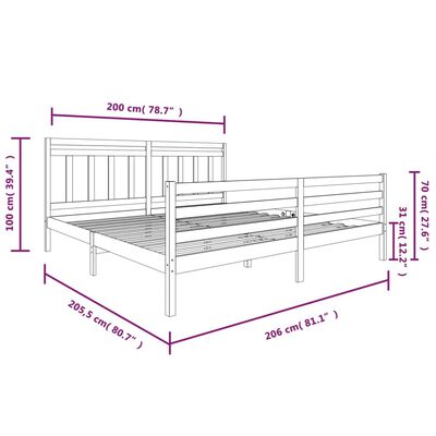 vidaXL Bed Frame without Mattress Grey Solid Wood 200x200 cm (810452+814116)