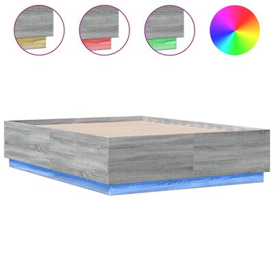 vidaXL Bed Frame with LED without Mattress Grey Sonoma 135x190 cm Double