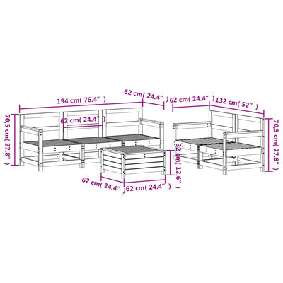 vidaXL 6 Piece Garden Sofa Set Solid Wood Pine