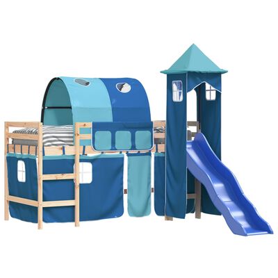 vidaXL Kids' Loft Bed with Tower without Mattress Blue 90x200 cm