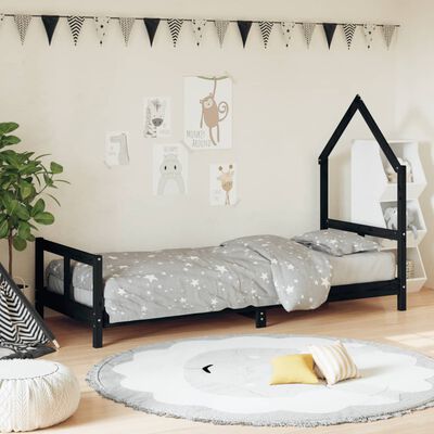 vidaXL Kids Bed Frame Black 80x200 cm Solid Wood Pine