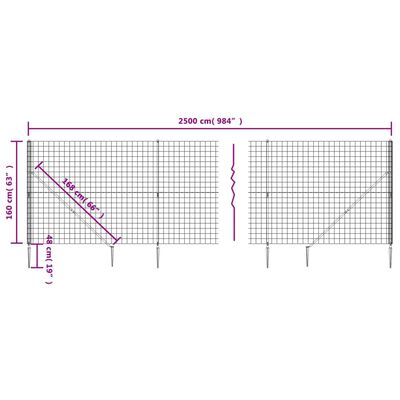 vidaXL Wire Mesh Fence with Spike Anchors Anthracite 1.6x25 m