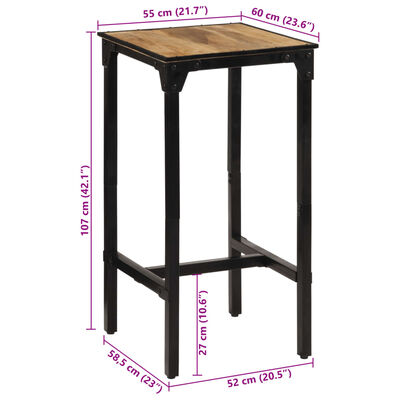 vidaXL 3 Piece Bar Set Solid Rough Wood Mango and Metal