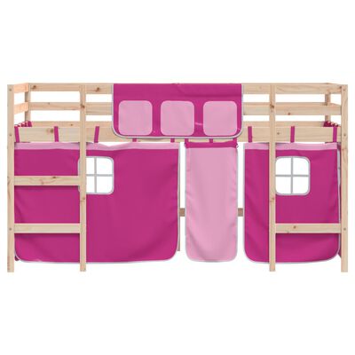 vidaXL Kids' Loft Bed with Curtains without Mattress Pink 90x200 cm