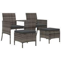 vidaXL Garden Sofa 2-Seater with Table and Stools Grey Poly Rattan